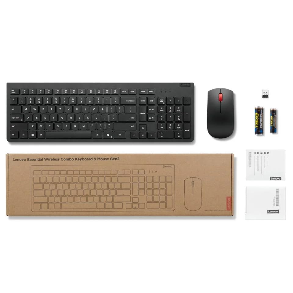 Teclado e mouse sem fio Lenovo Essential Português (Brasil